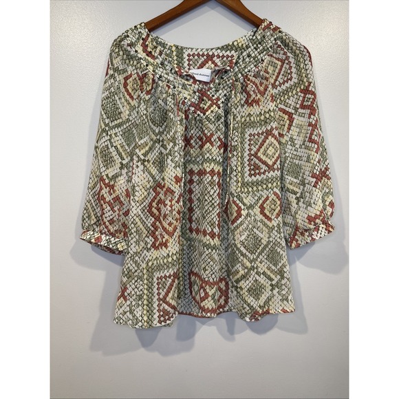Alfred Dunner Tops - Alfred Dunner Tunic Top Womens 12 Olive & Rust Snakeskin Print‎ Beaded Front Tie